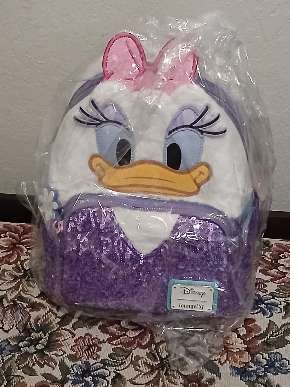 Loungefly Disney Daisy Duck 85th Anniversary Sequin Hard Tag Mini Backpack NWT